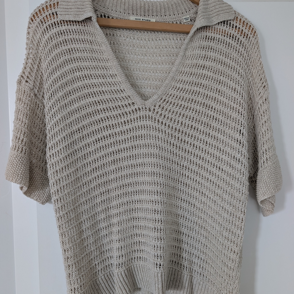 Max Studio V-Neck Beige Sweater